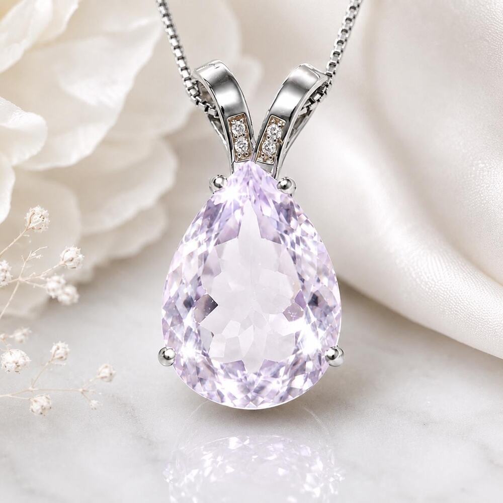 Natural Amethyst Pear Pendant | Sterling Silver, White Topaz Accents